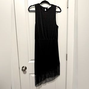 NWT Asymmetric Fringe Black Tank Dress